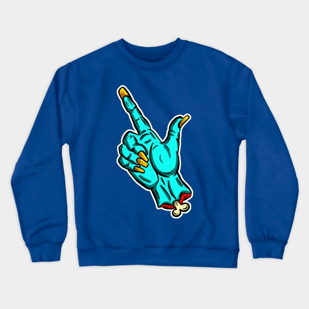 Pick Your Nose Zombie Pointing Finger Blue Cartoon T-Shirt Crewneck Sweatshirt by Squeeb Creative